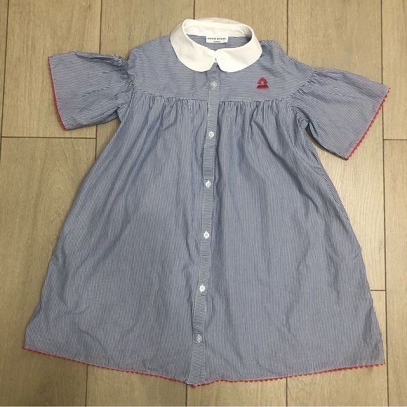 Sonia Rykiel Paris Girls Blue and White Striped Peter Pan Collar Dress Size 10 - Picture 1 of 8